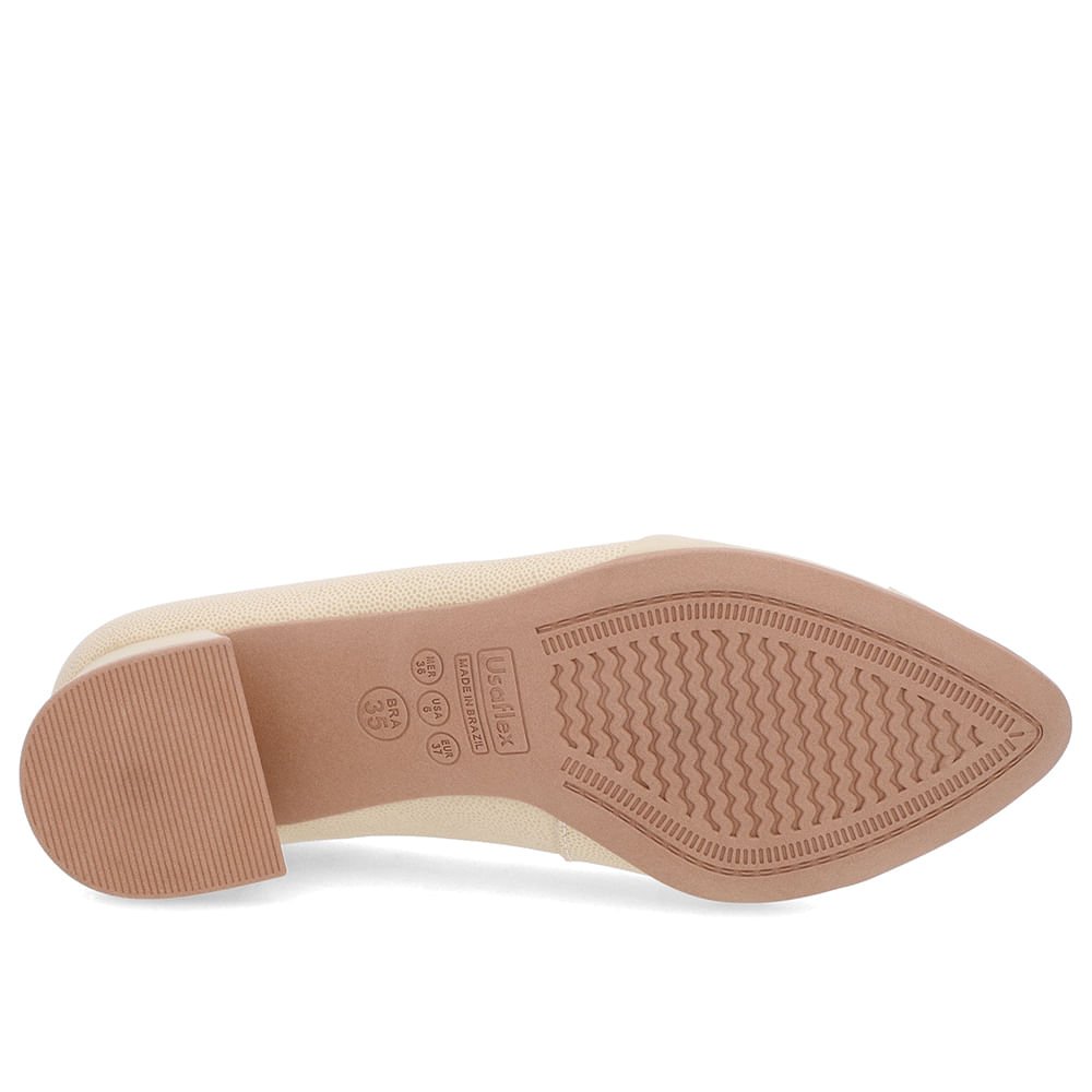 Scarpin Bege Salto Bloco Couro Bege 5