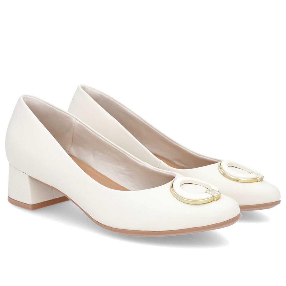 Scarpin Off-White Salto Bloco Baixo Couro Enfeite Branco 2