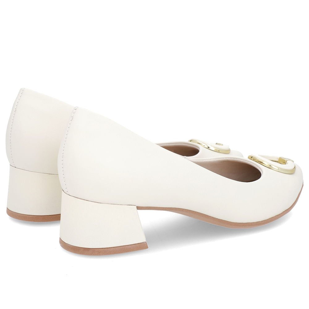 Scarpin Off-White Salto Bloco Baixo Couro Enfeite Branco 3