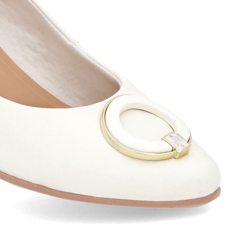 Scarpin Off-White Salto Bloco Baixo Couro Enfeite Branco 4