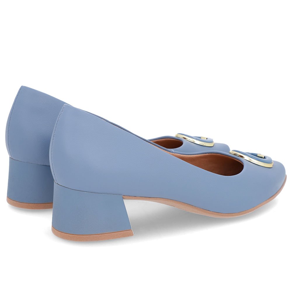 Scarpin Azul Salto Bloco Baixo Couro Enfeite Azul 3