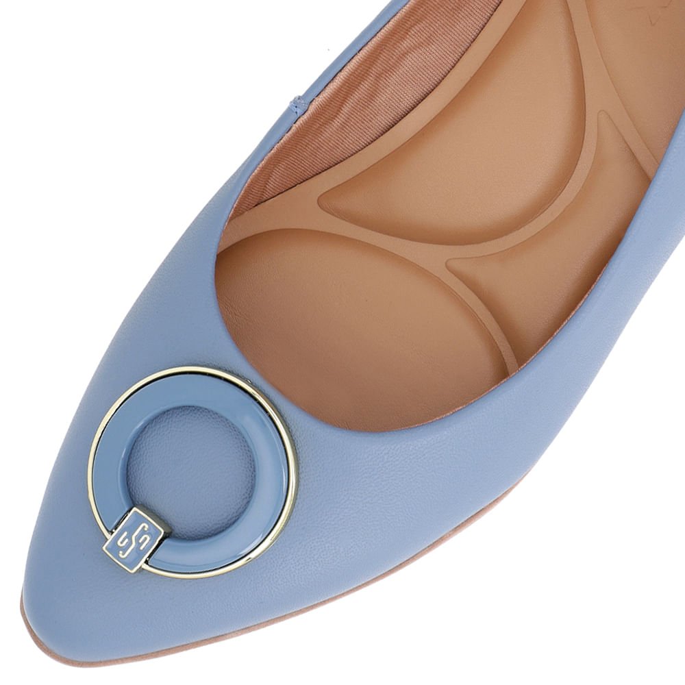 Scarpin Azul Salto Bloco Baixo Couro Enfeite Azul 4