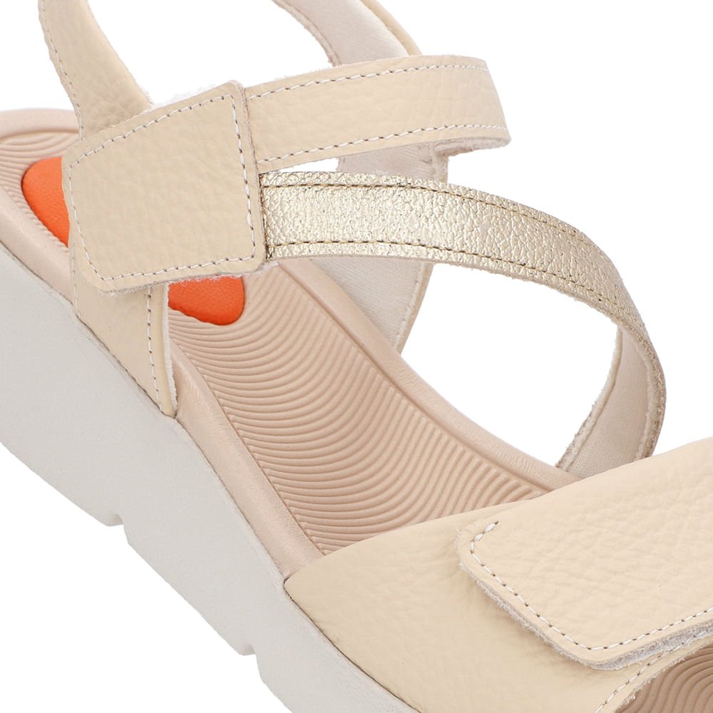 Sandália Plataforma Couro Bege Ajuste Fecho-Flex Bege 4