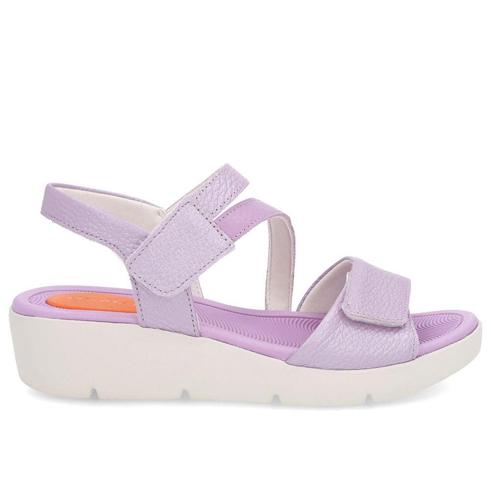 Sandália Plataforma Couro Lilás Perolado Ajuste Fecho-Flex Roxo 1