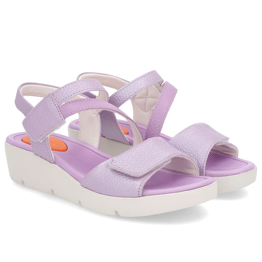 Sandália Plataforma Couro Lilás Perolado Ajuste Fecho-Flex Roxo 2