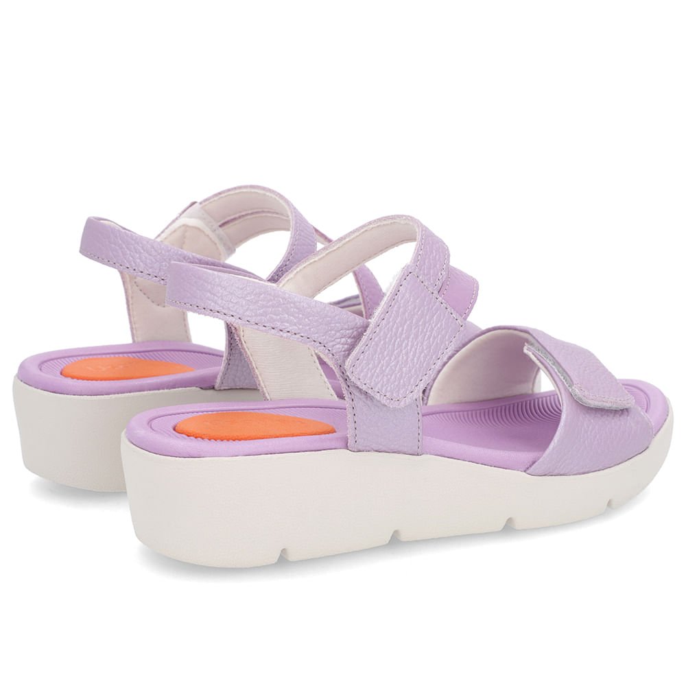 Sandália Plataforma Couro Lilás Perolado Ajuste Fecho-Flex Roxo 3
