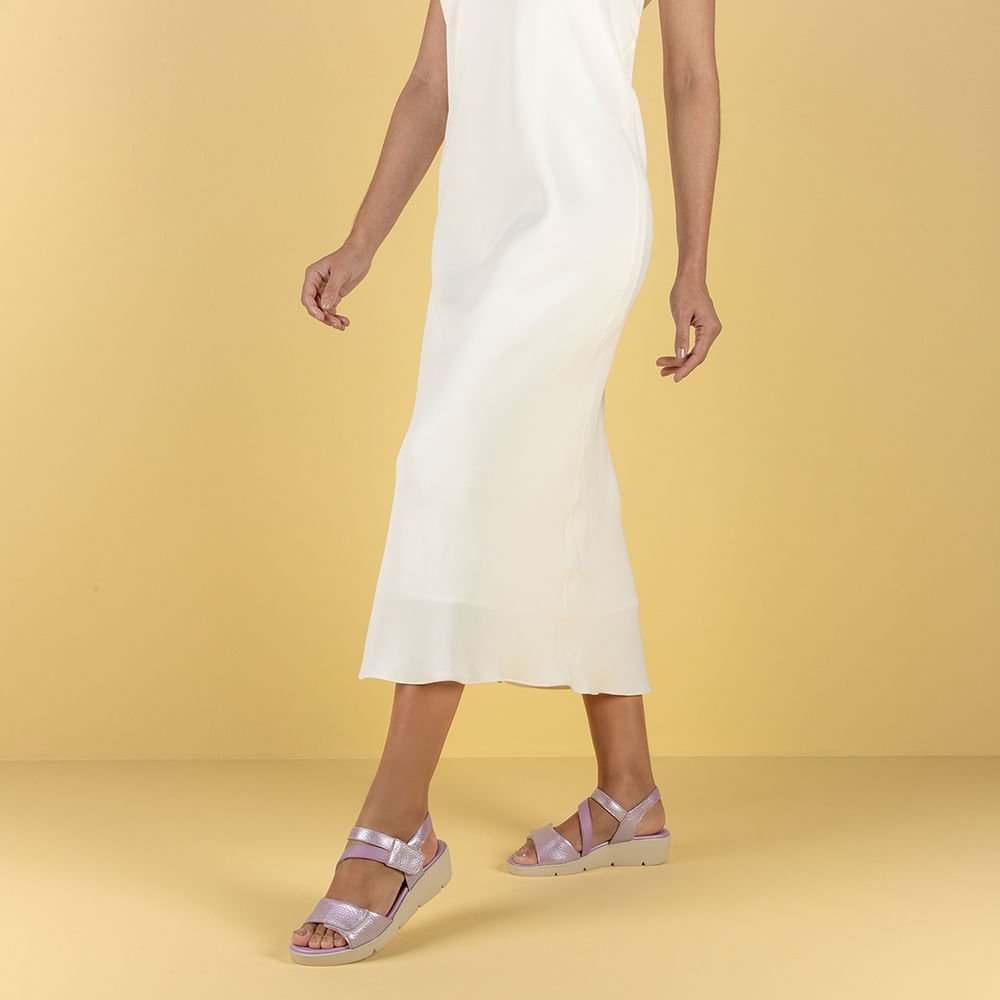 Sandália Plataforma Couro Lilás Perolado Ajuste Fecho-Flex Roxo 4