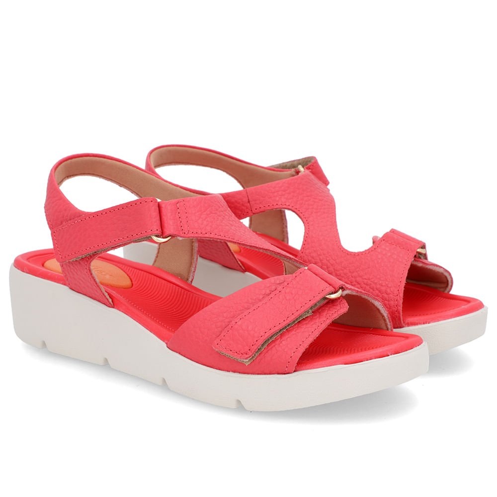 Sandália Plataforma Couro Vermelha Ajuste Fecho-Flex Vermelho 2