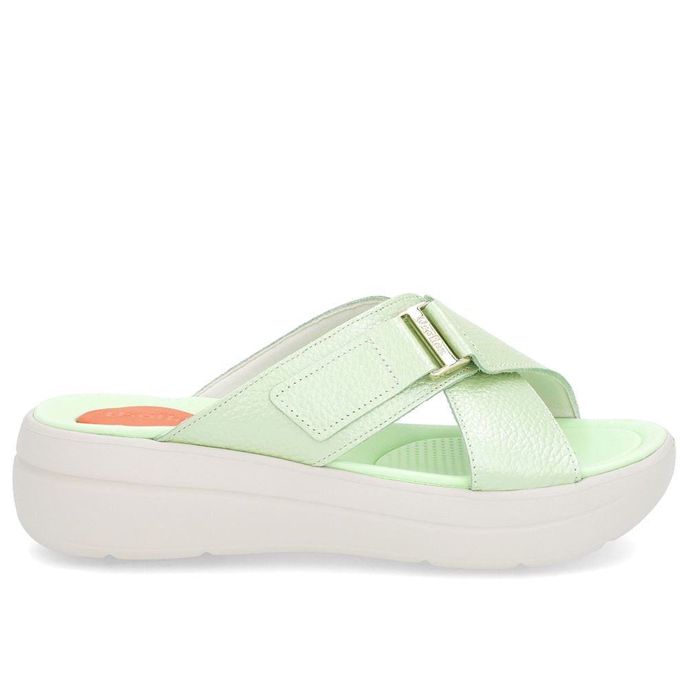 Tamanco Salto Plataforma Couro Verde Perolado Tiras