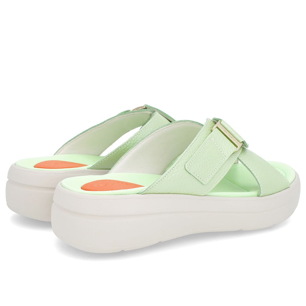 Tamanco Salto Plataforma Couro Verde Perolado Tiras Verde 3