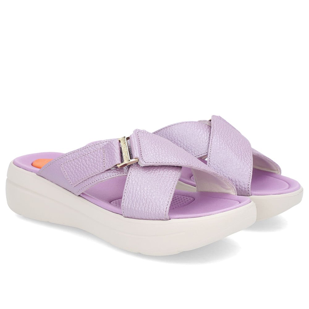 Tamanco Salto Plataforma Couro Lilás Perolado Tiras Roxo 2