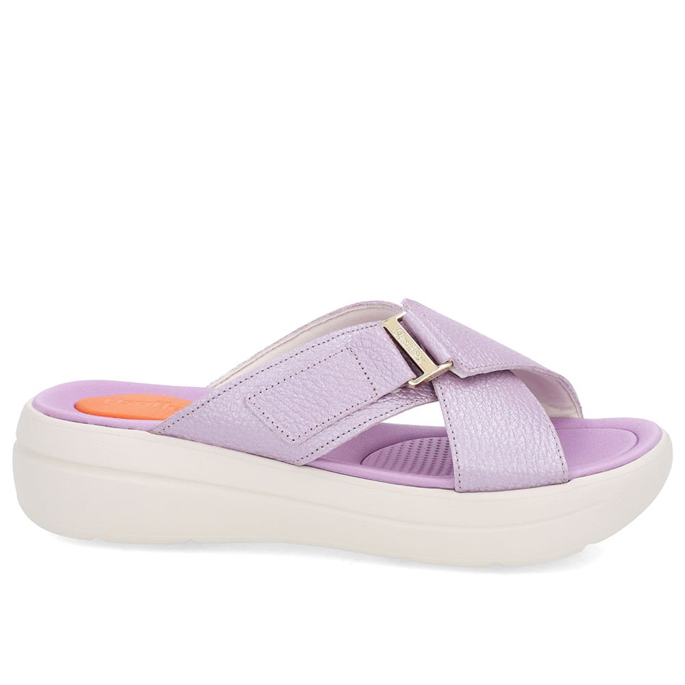 Tamanco Salto Plataforma Couro Lilás Perolado Tiras Roxo 4