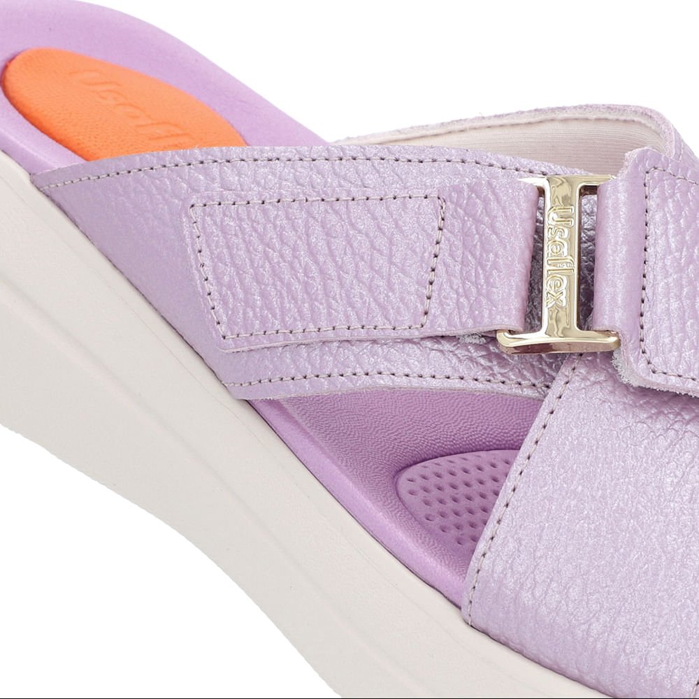 Tamanco Salto Plataforma Couro Lilás Perolado Tiras Roxo 2