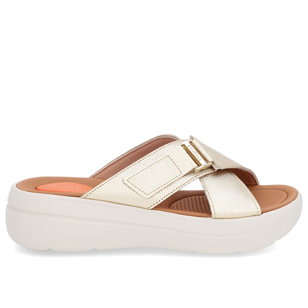 Tamanco Salto Plataforma Couro Dourado Tiras