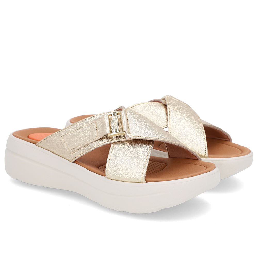 Tamanco Salto Plataforma Couro Dourado Tiras Dourado 2