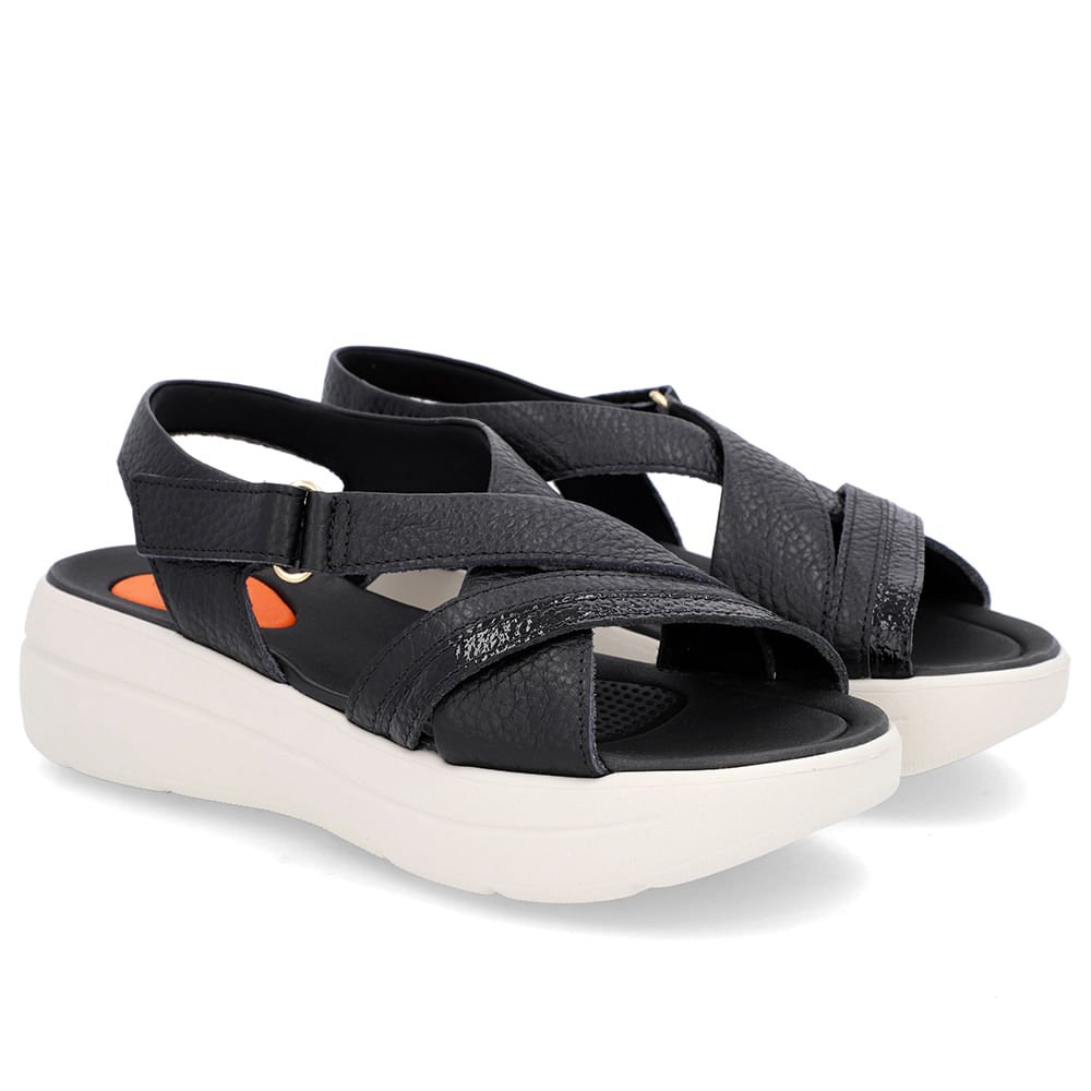 Sandália Papete Preta Couro Fecho-Flex Preto 2