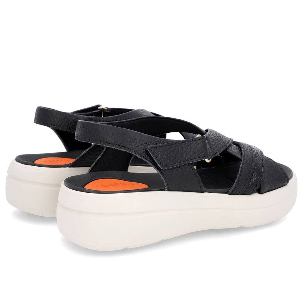 Sandália Papete Preta Couro Fecho-Flex Preto 3