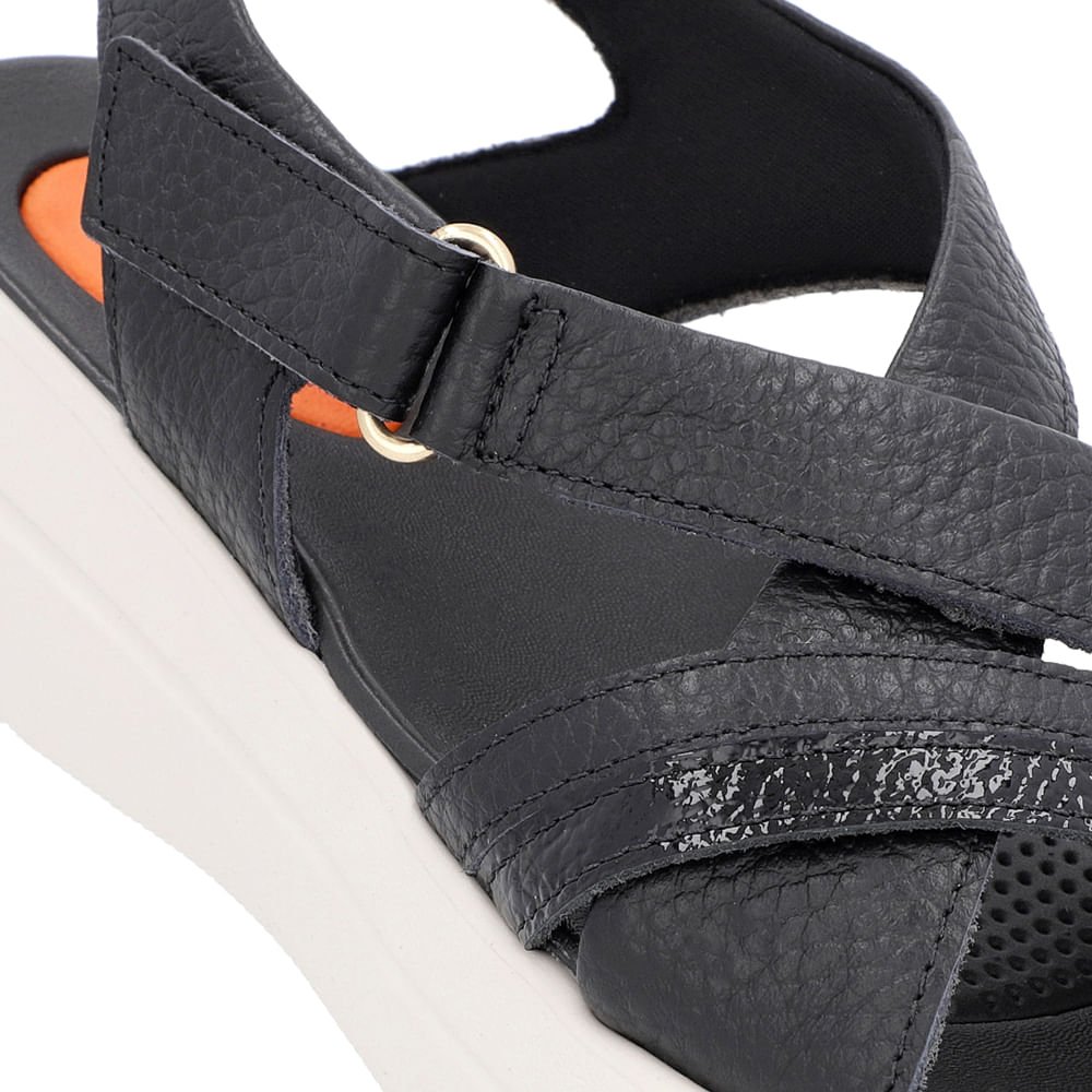 Sandália Papete Preta Couro Fecho-Flex Preto 4