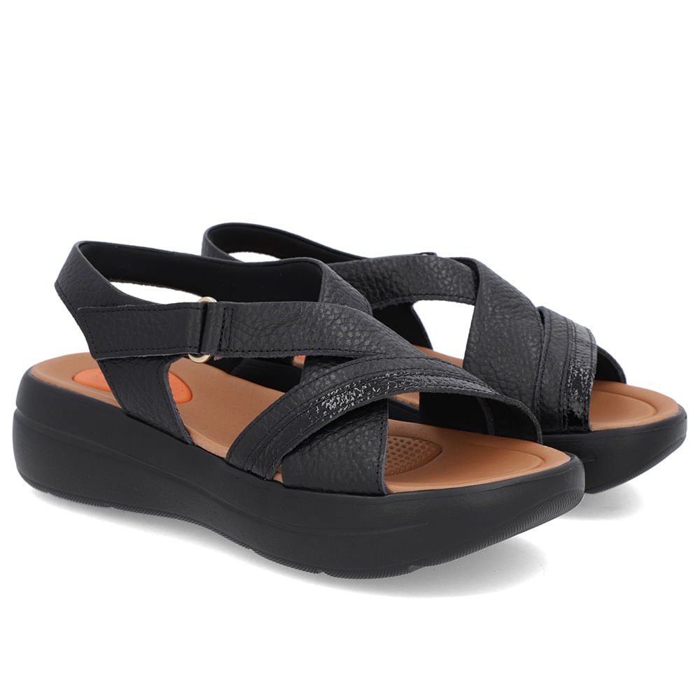 Sandália Papete Preta Couro Fecho-Flex Preto 2