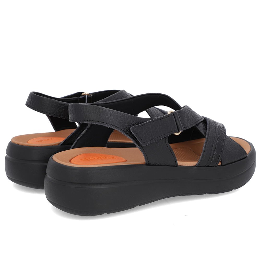 Sandália Papete Preta Couro Fecho-Flex Preto 3