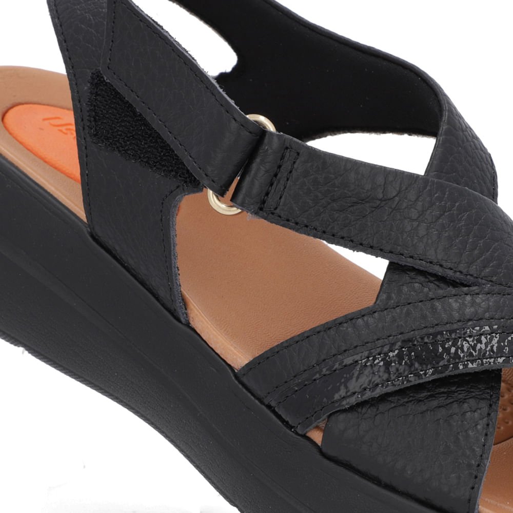 Sandália Papete Preta Couro Fecho-Flex Preto 4