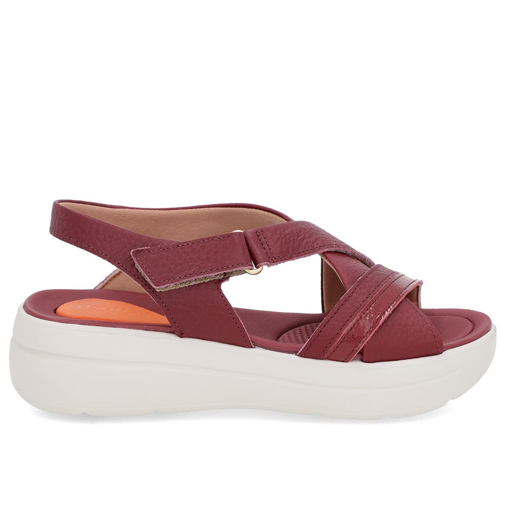 Sandália Papete Vermelha Couro Fecho-Flex