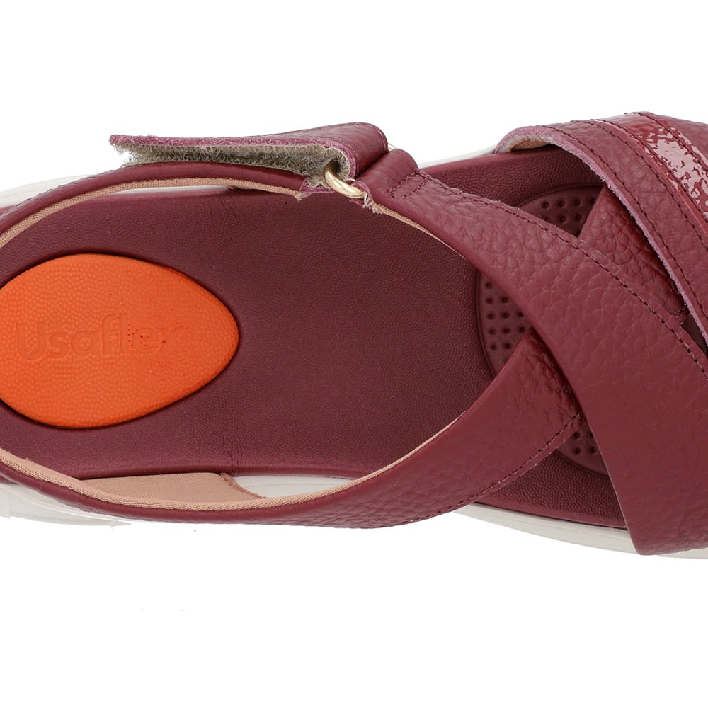 Sandália Papete Vermelha Couro Fecho-Flex Bordô 4