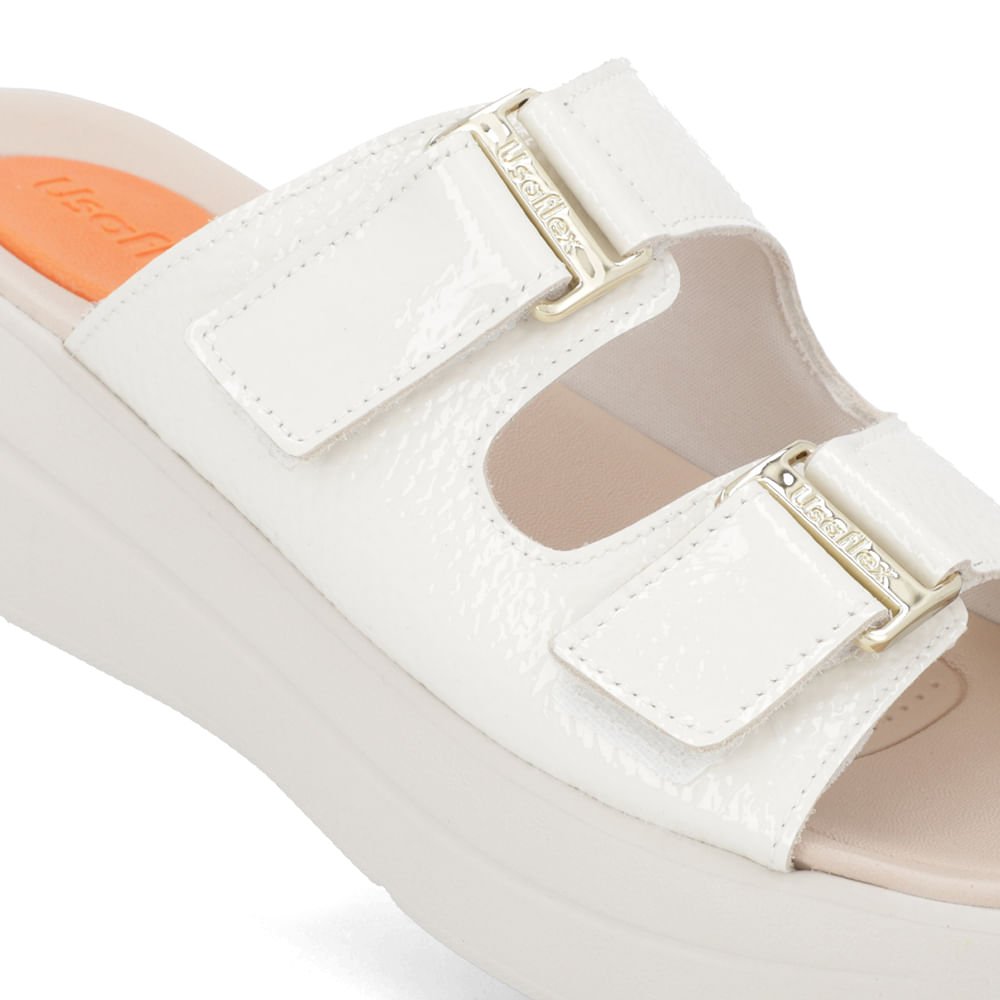 Tamanco Salto Plataforma Couro Verniz Off-White Fivela Branco 4