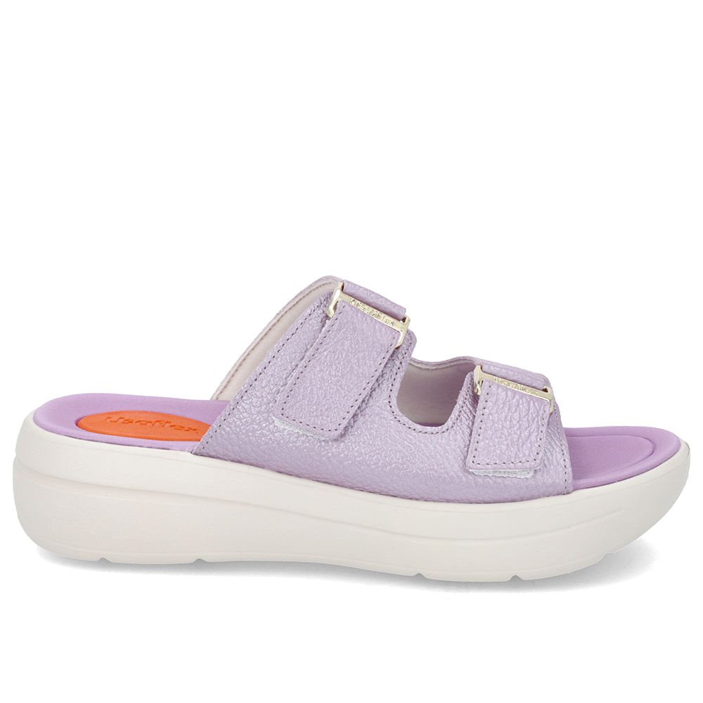 Tamanco Salto Plataforma Couro Lilás Perolado Fivela