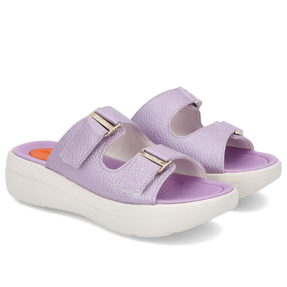 Tamanco Salto Plataforma Couro Lilás Perolado Fivela Roxo 2