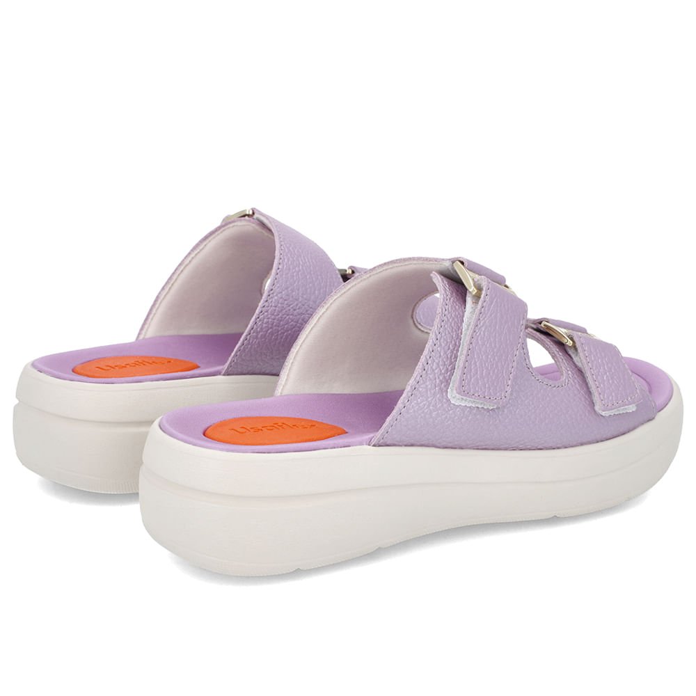 Tamanco Salto Plataforma Couro Lilás Perolado Fivela Roxo 3