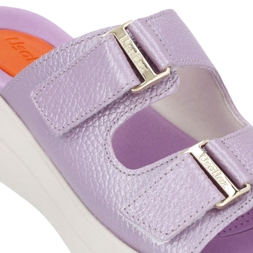 Tamanco Salto Plataforma Couro Lilás Perolado Fivela Roxo 4