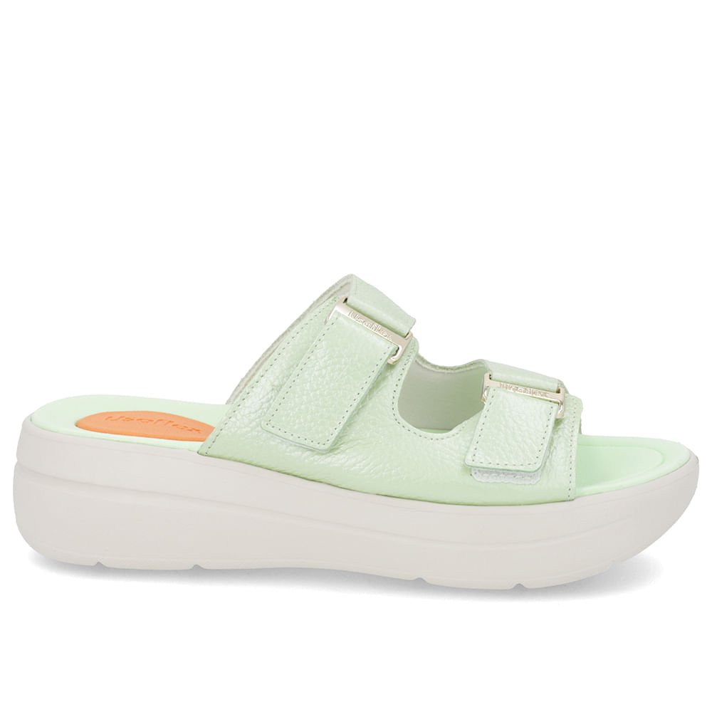 Tamanco Salto Plataforma Couro Verde Perolado Fivela Verde 1