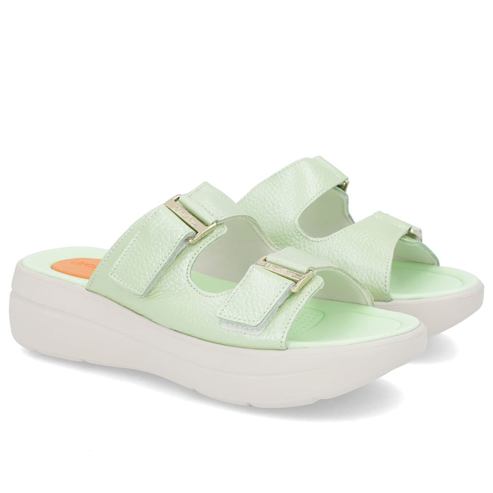 Tamanco Salto Plataforma Couro Verde Perolado Fivela Verde 2