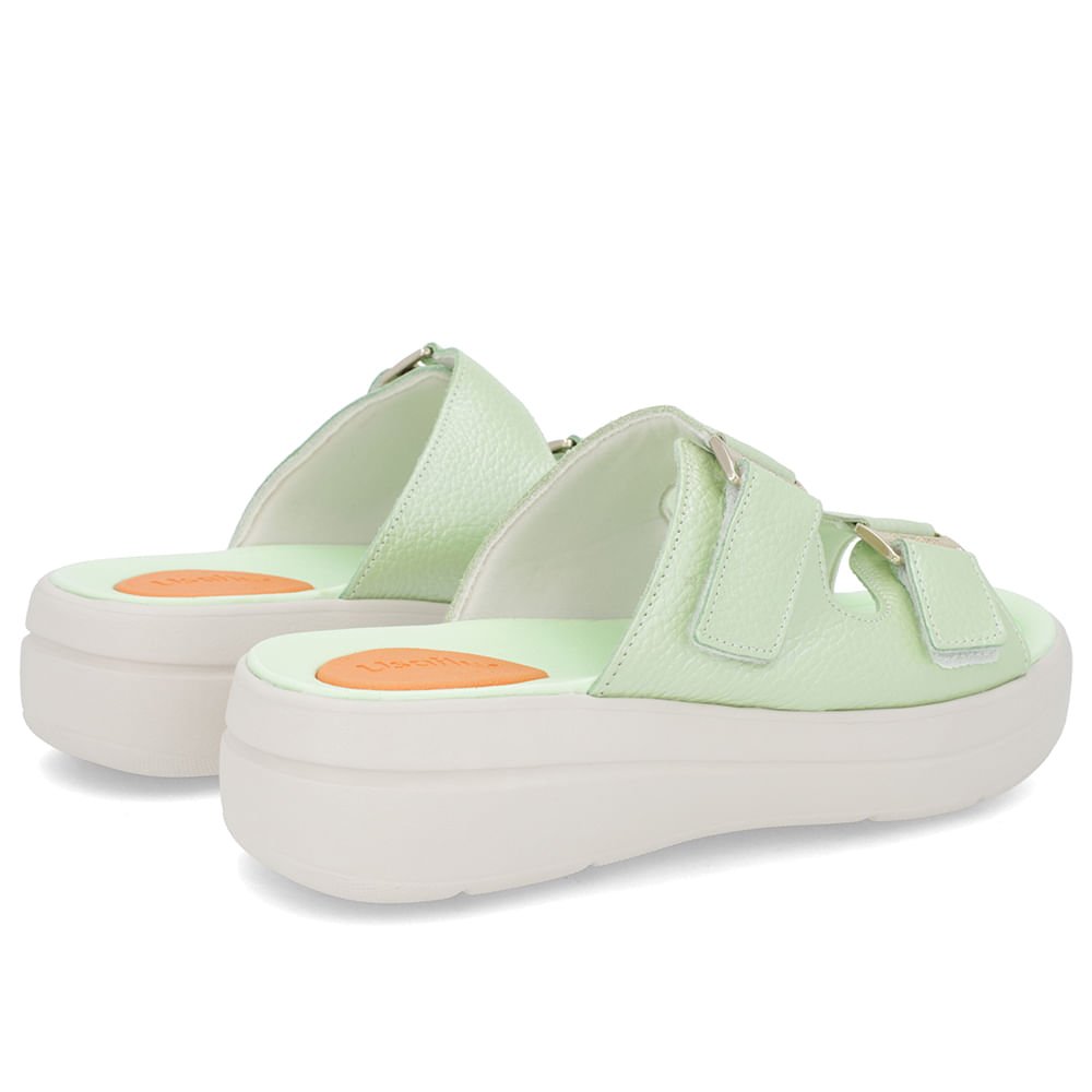 Tamanco Salto Plataforma Couro Verde Perolado Fivela Verde 3