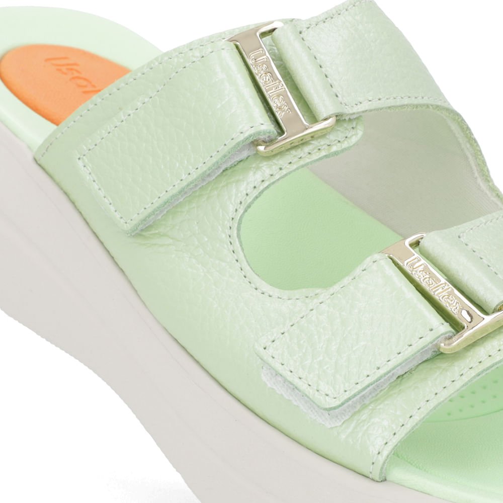 Tamanco Salto Plataforma Couro Verde Perolado Fivela Verde 4