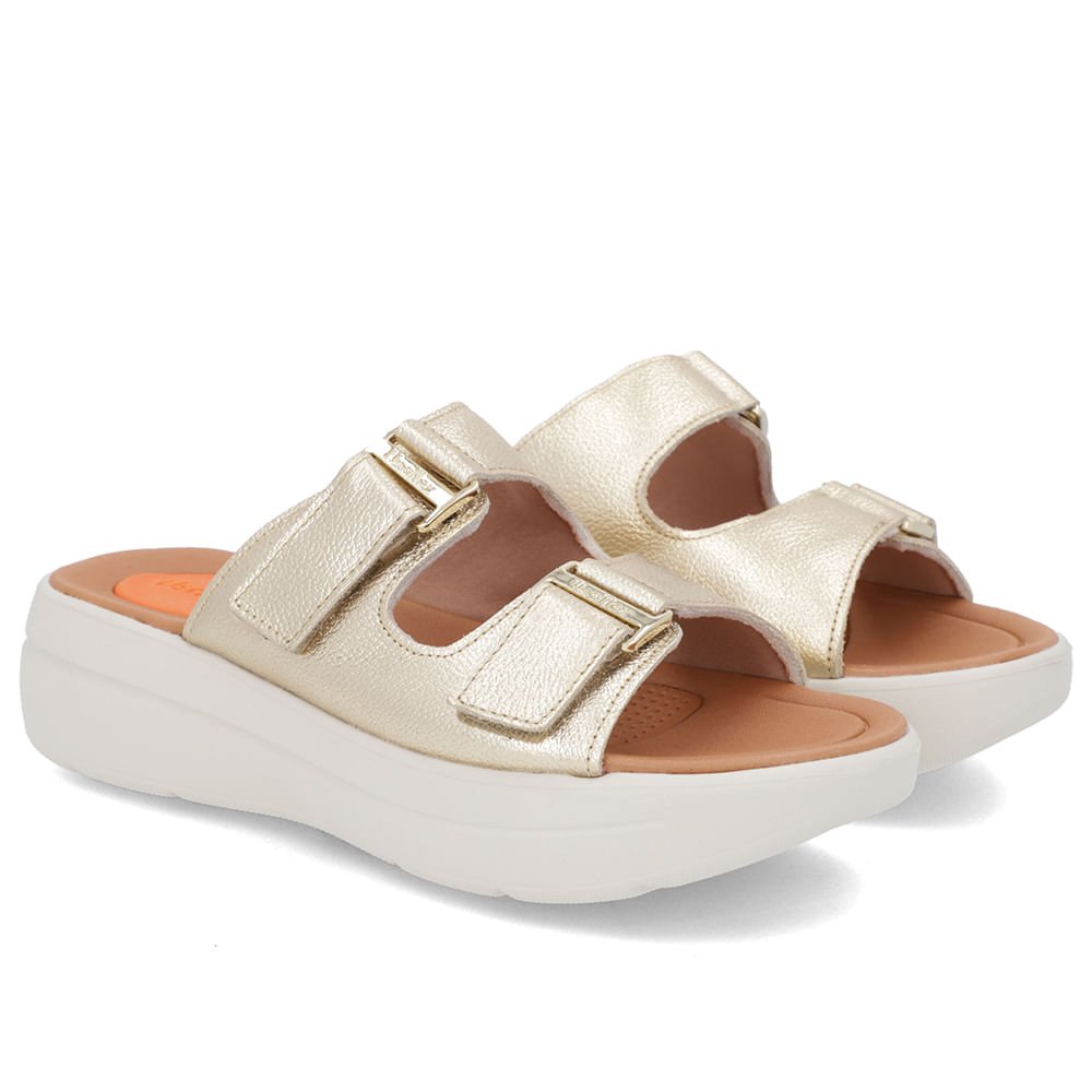 Tamanco Salto Plataforma Couro Dourado Fivela Dourado 2