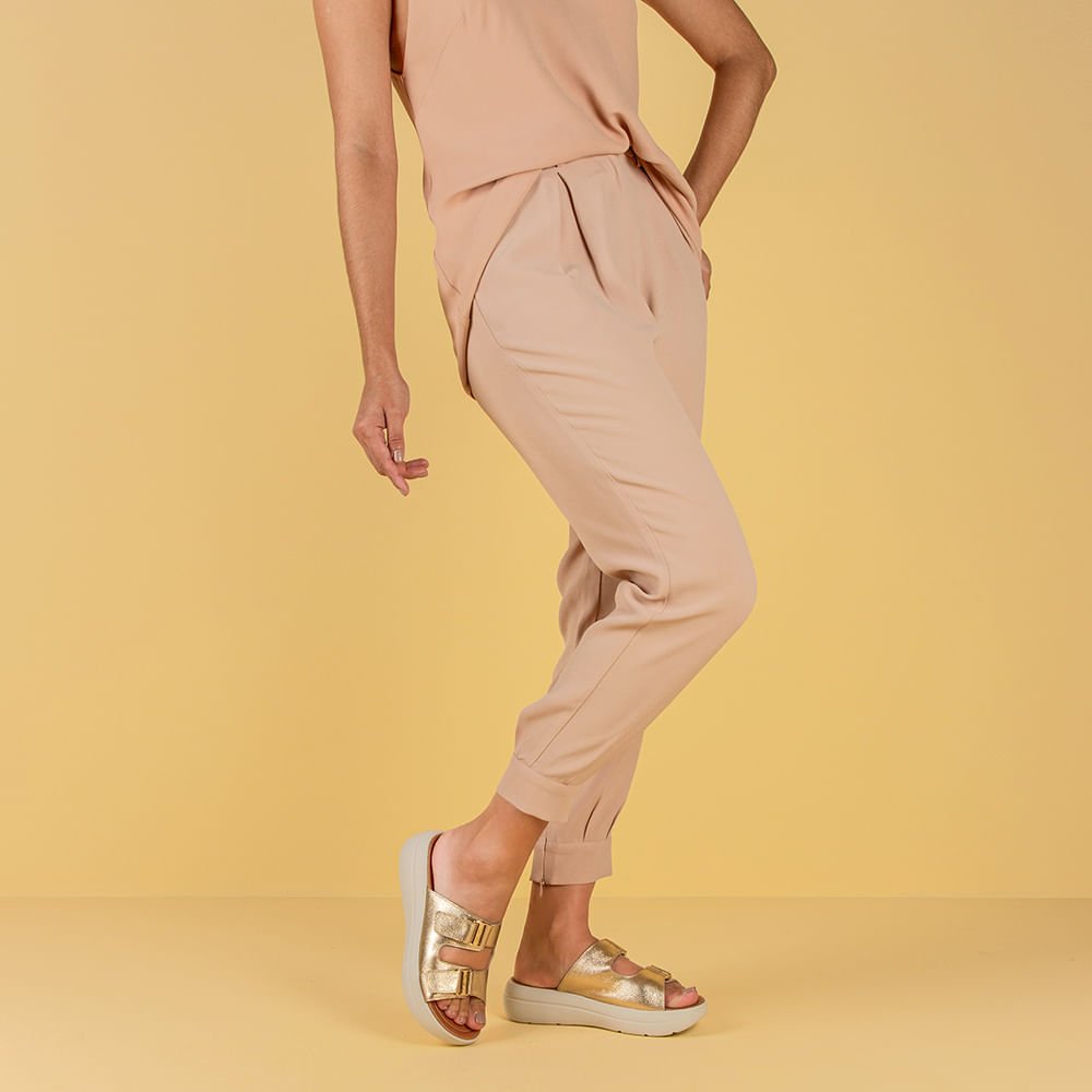 Tamanco Salto Plataforma Couro Dourado Fivela Dourado 4