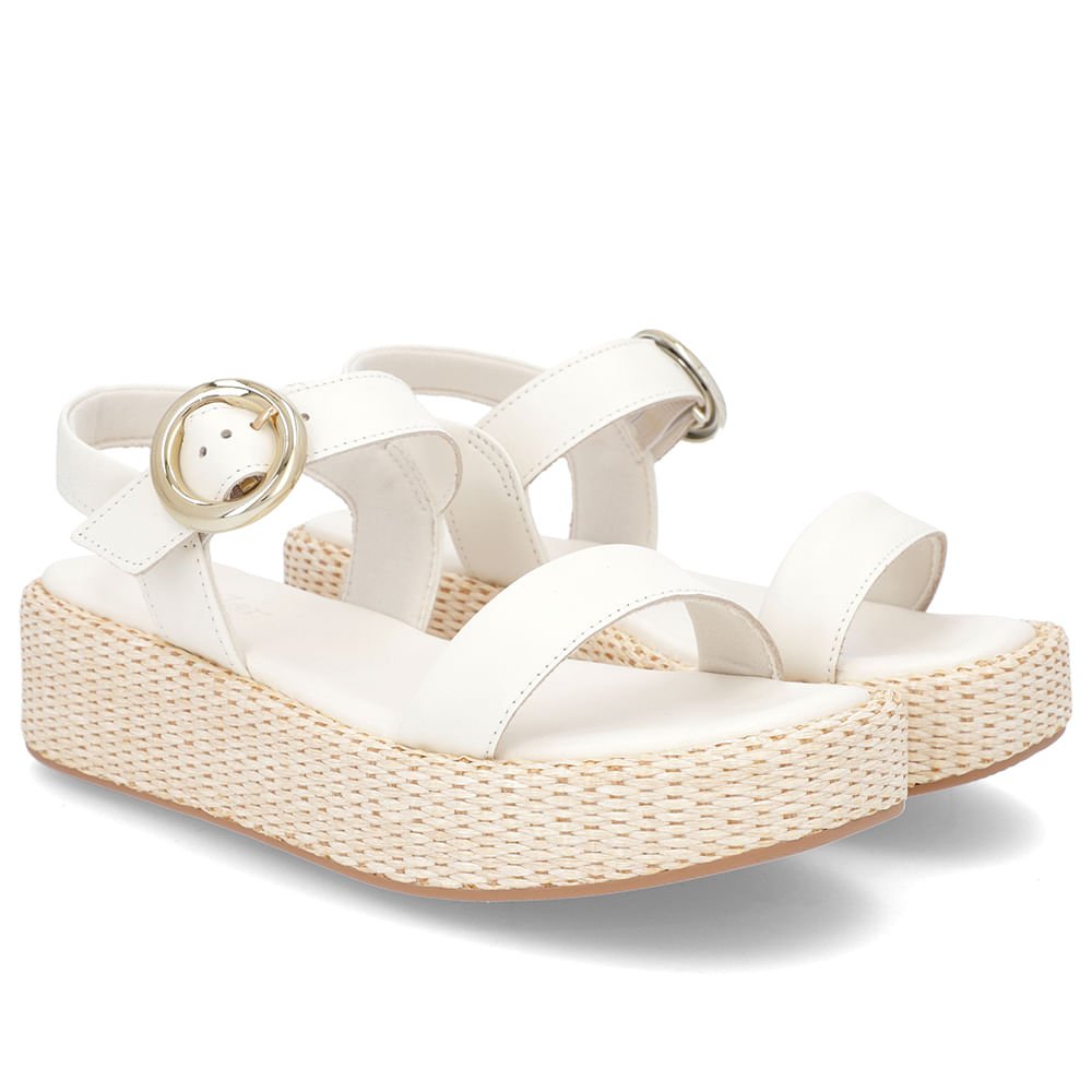 Sandália Salto Plataforma Palha Off-White Couro Branco 2
