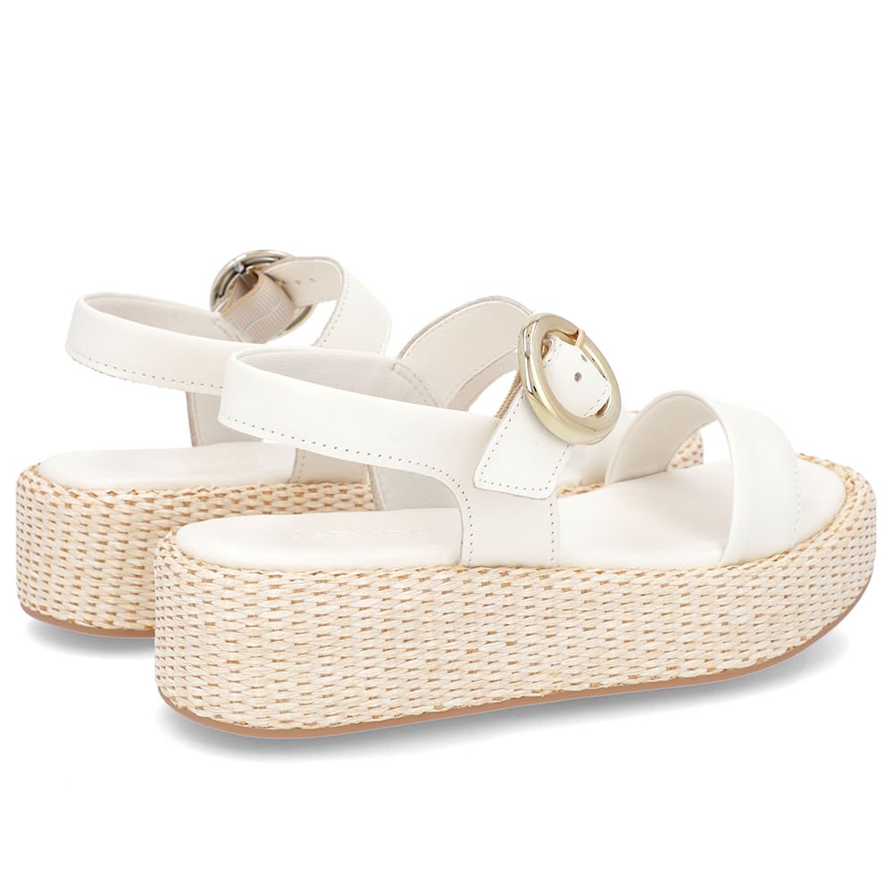 Sandália Salto Plataforma Palha Off-White Couro Branco 3