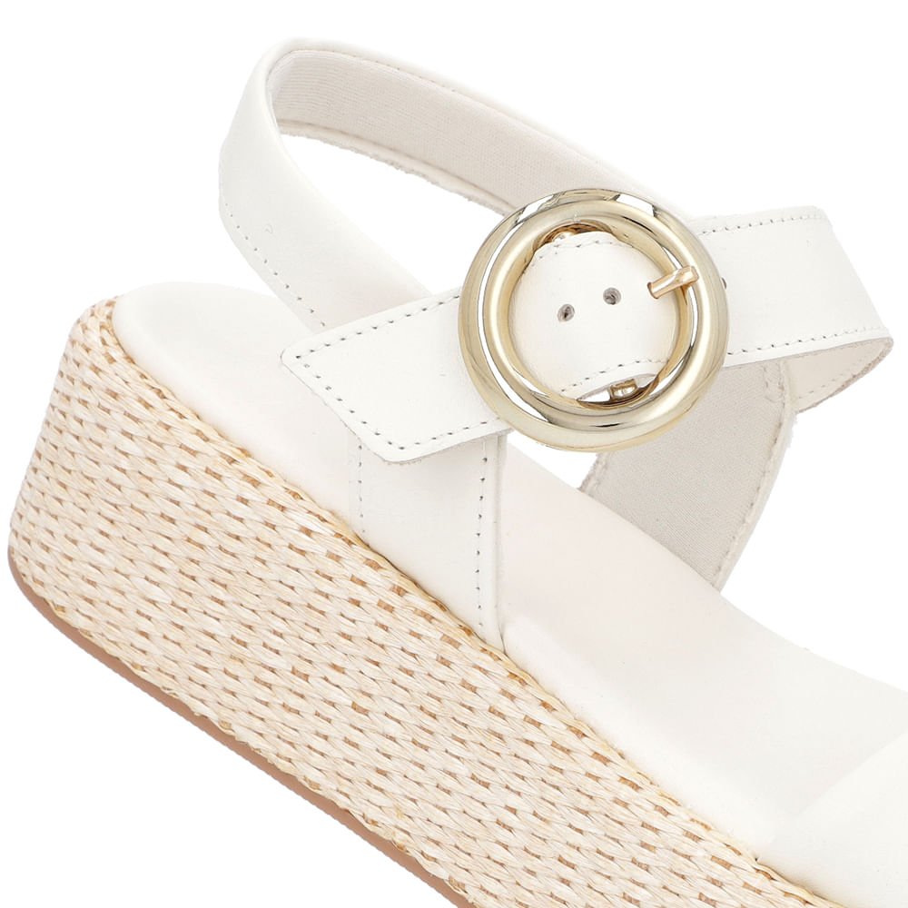 Sandália Salto Plataforma Palha Off-White Couro Branco 4