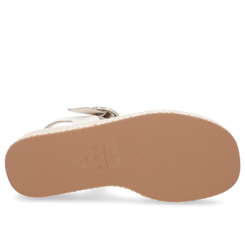 Sandália Salto Plataforma Palha Off-White Couro Branco 5