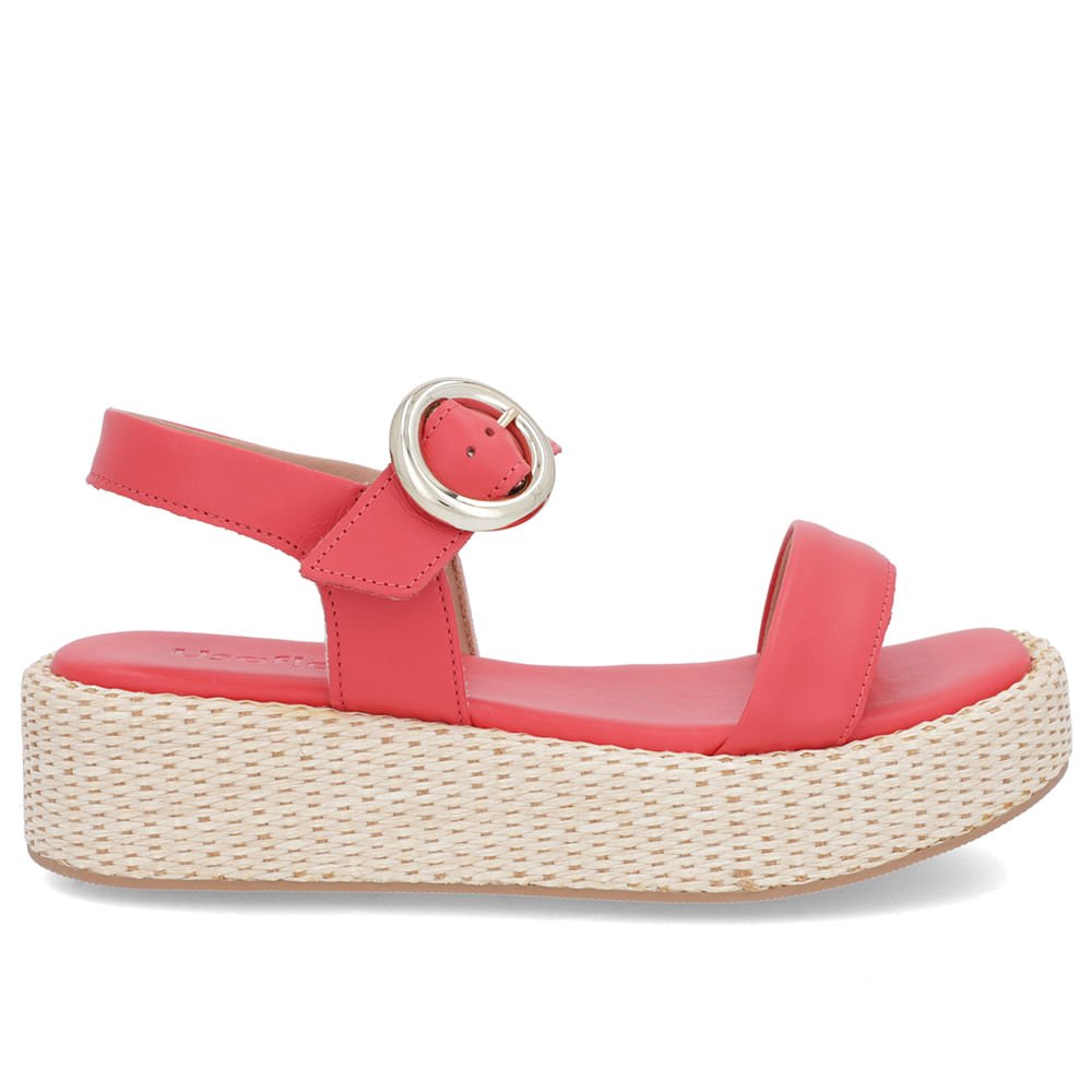 Sandália Salto Plataforma Palha Vermelha Couro