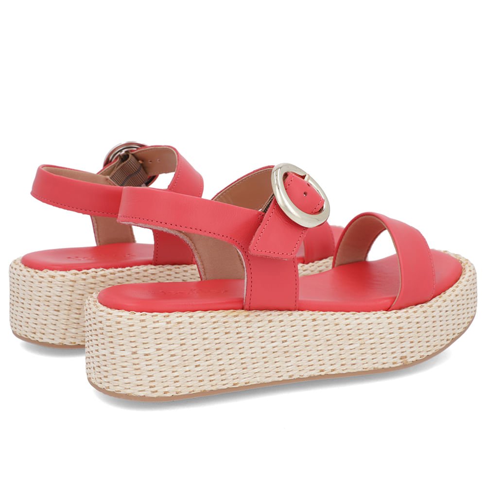 Sandália Salto Plataforma Palha Vermelha Couro Vermelho 3