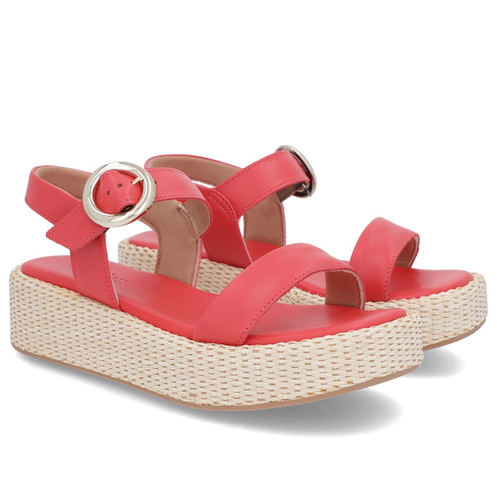 Sandália Salto Plataforma Palha Vermelha Couro Vermelho 2