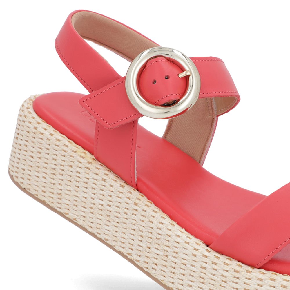 Sandália Salto Plataforma Palha Vermelha Couro Vermelho 4