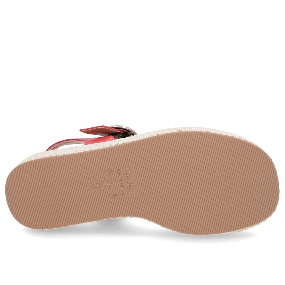 Sandália Salto Plataforma Palha Vermelha Couro Vermelho 5