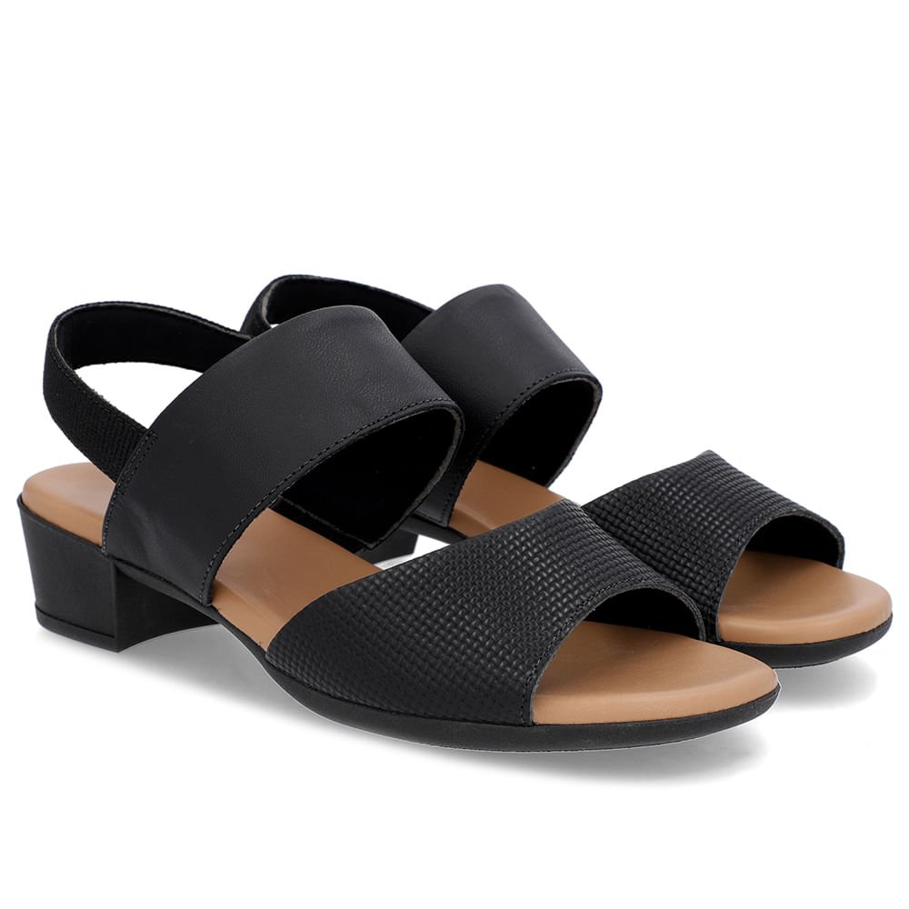 Sandália Salto Bloco Preta Couro Elástico Preto 2