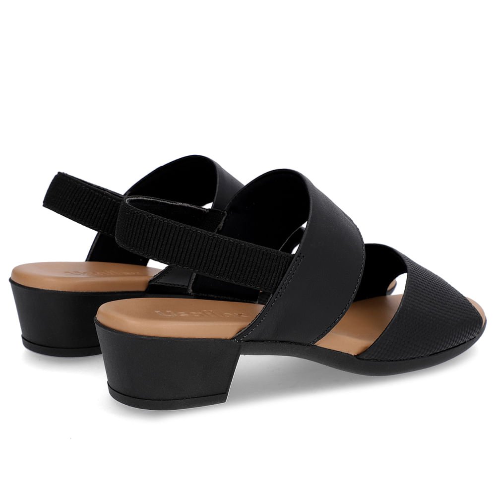 Sandália Salto Bloco Preta Couro Elástico Preto 3