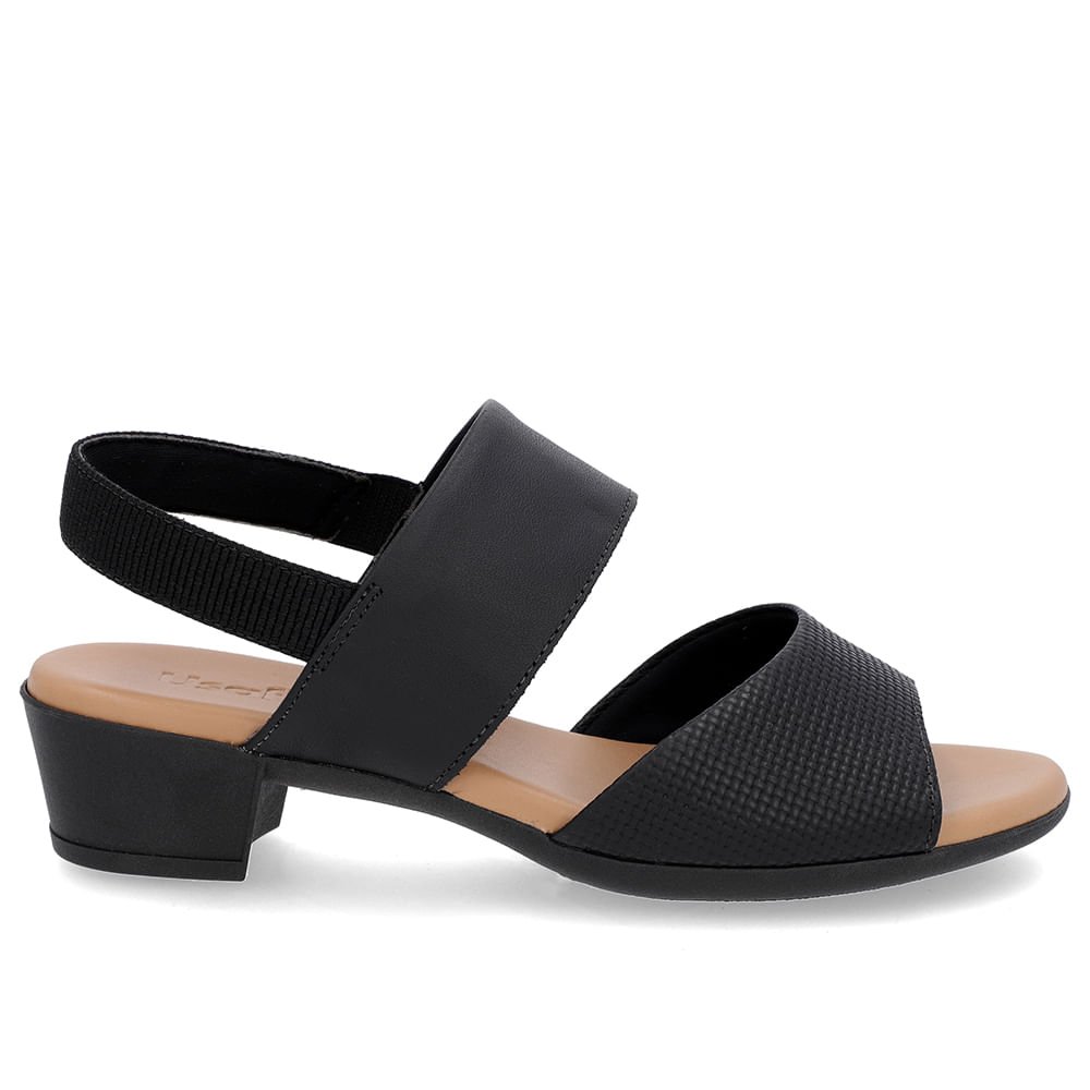 Sandália Salto Bloco Preta Couro Elástico Preto 1